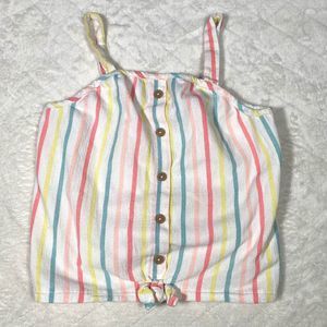 Isaac Mizrahi White Tank Top Shirt Multicolored Stripes Faux Buttons Girls Sz L